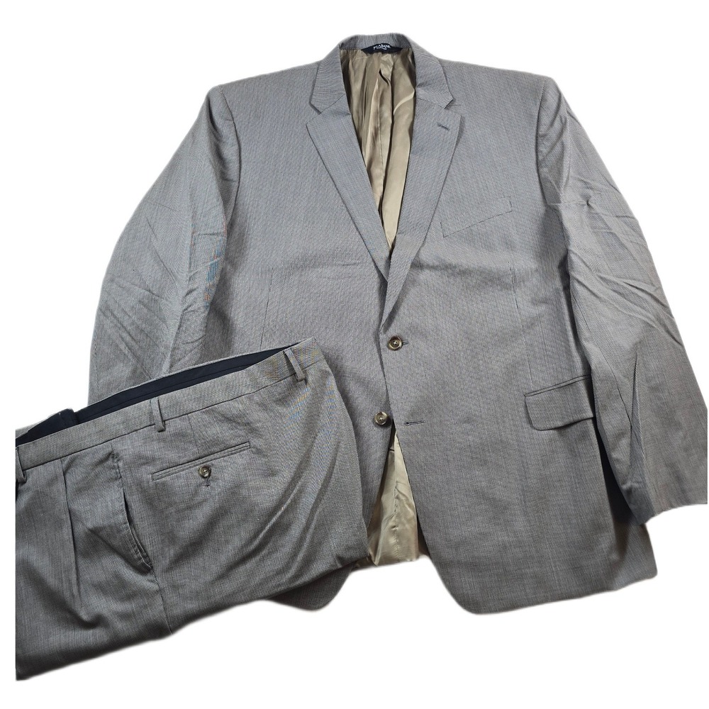 JoS A Bank Suit Mens 52L 2 Piece 47x32 Gray 100% Wool Micro Check Professional